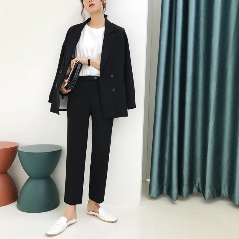 

Vintage Autumn Winter Thicken Women Pant Suit Light Green Notched Blazer Jacket & Pant 2021 Office Wear Women Suits Female Sets