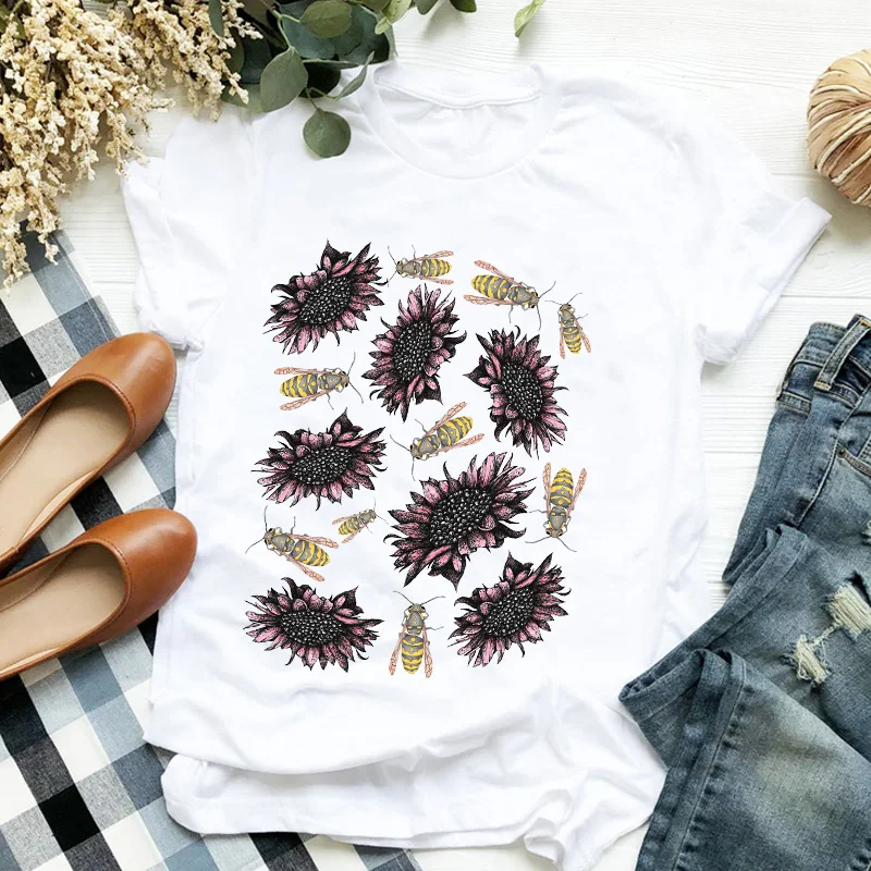 Женская футболка с цветочным принтом и мультяшным животным 90 х годов|Футболки| |