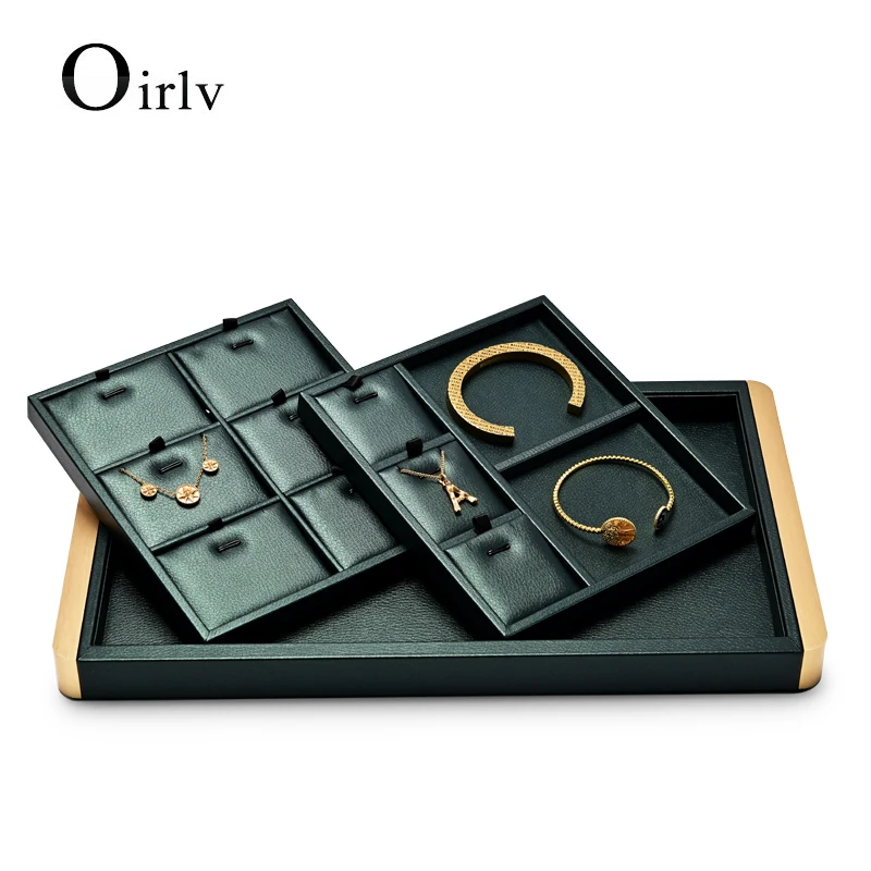 Oirlv Green PU Leather Ring Earring Bracelet Necklace Watch Tray Ring Pendant Earring Watch Storage Jewelry Box Jewelry Tray