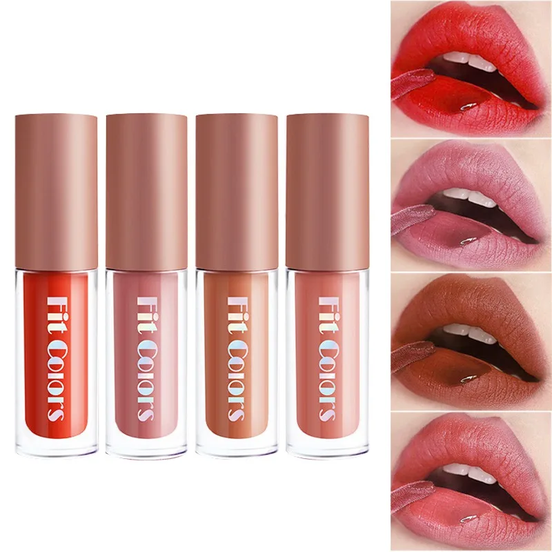 4 Colors Lip Gloss Set Silky Matte Lasting Waterproof Non-Stick Cup Easy Dyeing Liquid Lipstick Makeup Tool |