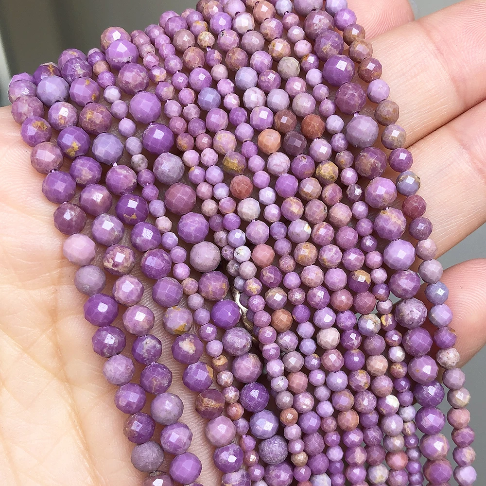 

Natural Stone Faceted Purple Mica 2 3 4mm 15 Inches Round Loose Beads for Jewelry Making Handmade Diy Bracelet Necklace Earrings