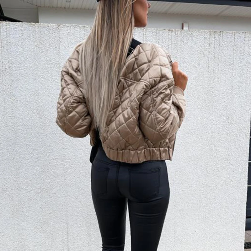Casual Long Sleeves Solid Color Zipper Short Jacket Fashion Streetwear Women Trend Cool Girl Fall Winter Slim Stand Collar Coats
