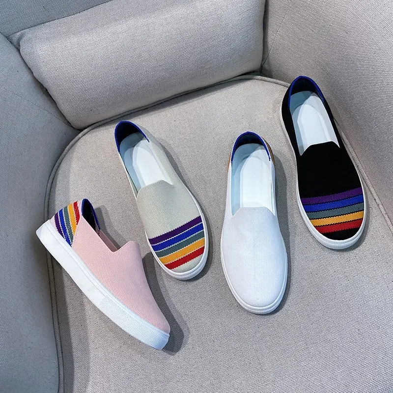 

Women Sneakers Knit Sock Walking Shoes Woman Shoes Mesh Breathable Trainers Outdoors Lazy Shoes Flexible Socks Shoes rainbow