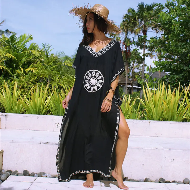 Черное Инди народное с v-образным вырезом коротким рукавом сбоку сплит лодыжки