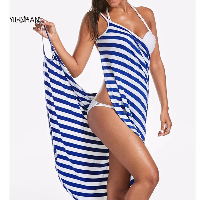 

YILINHAN Sexy Beach Skirt Holiday Skirt Striped Suspender Dress Retro French Hepburn Style Sexy Split Temperament Dress