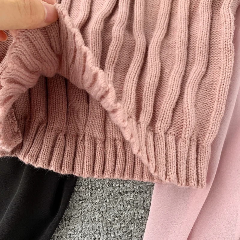 ALPHALMODA осень-зима модный свитер со жгутами фонарь длинный рукав шифон пэчворк повседневные женские пуловеры вязаный джемпер