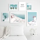 Санторини дом морской пляж кокос Агава настенная живопись холст скандинавские плакаты и принты настенные картины для декора гостиной