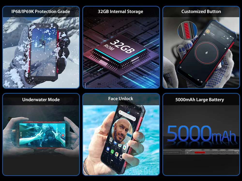 Ulefone Armor X3 прочный смартфон Android 9,0 IP68 Android 5," 2 ГБ 32 ГБ 5000 мАч 3g прочный мобильный телефон Android