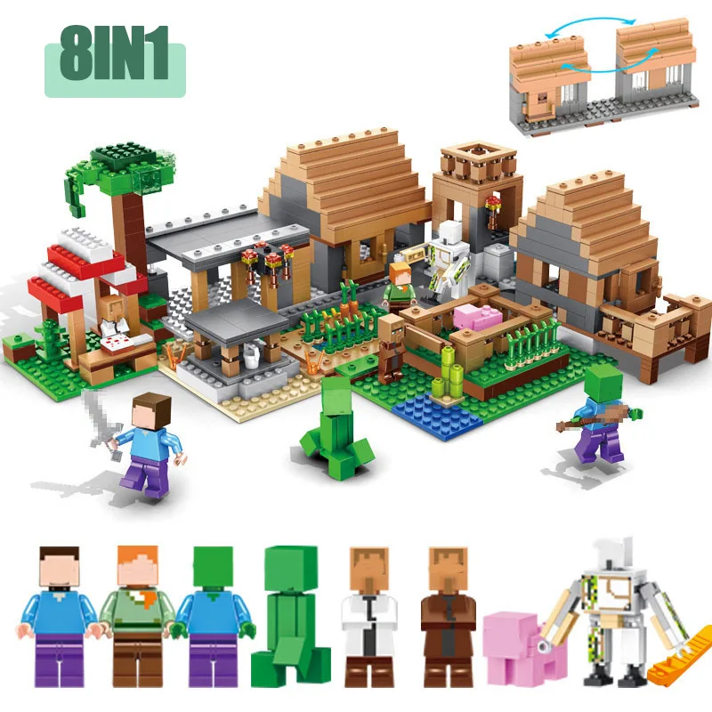 

Mountain Village Building Blocks Small House Farm Cave Model New Version Bricks Set Toys for Children Kids Gift