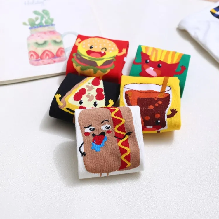 Женские носки счастливые милые гамбургеры фри пончик Кокс забавные кавайные