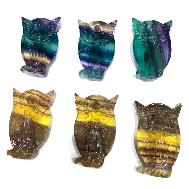 Кристалл желтый натуральный кварцевый череп резной Радужный флюорит Ангел