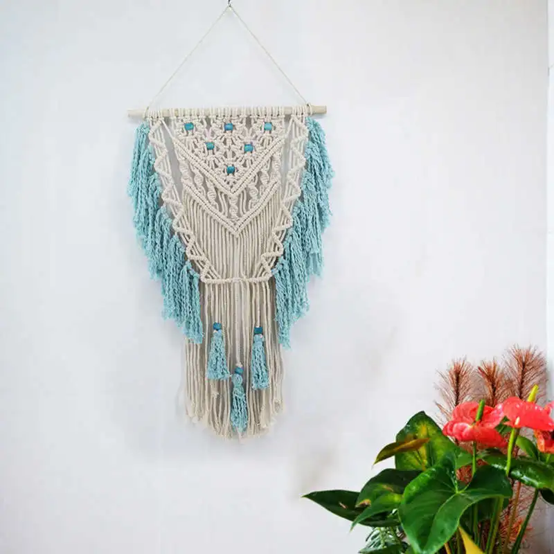 

Hand Knotted Macrame Wall Art Handmade Cotton Bohemian Wall Hanging Tapestry With Tassel Boho Wedding Best