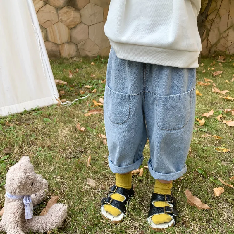 Детские джинсовые брюки коллекция 2020 года весенние однотонные свободные джинсы