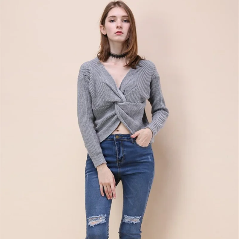 Женский трикотажный свитер с V-образным вырезом в стиле ретро | Женская одежда