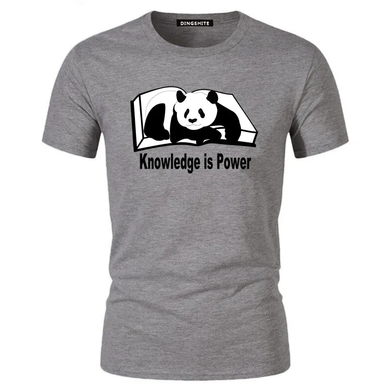 

Knowledge is power letters and panda graphic print men's short sleeve T-shirt