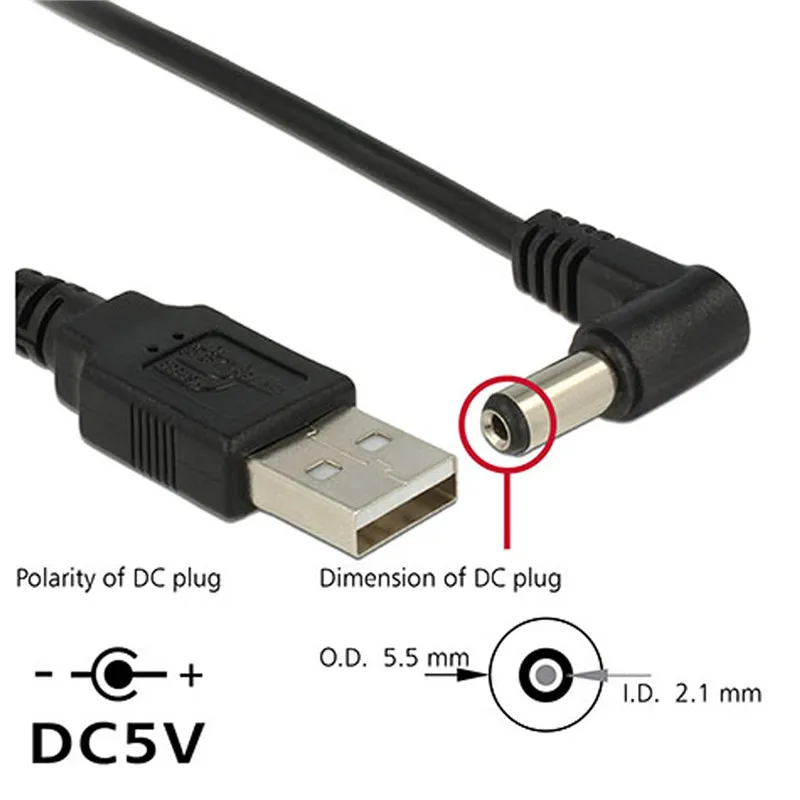 USB к 5 мм/2 1 мм в olt DC Barrel Jack зарядный кабель м 3 фута Колено 90 Прямоугольный дизайн