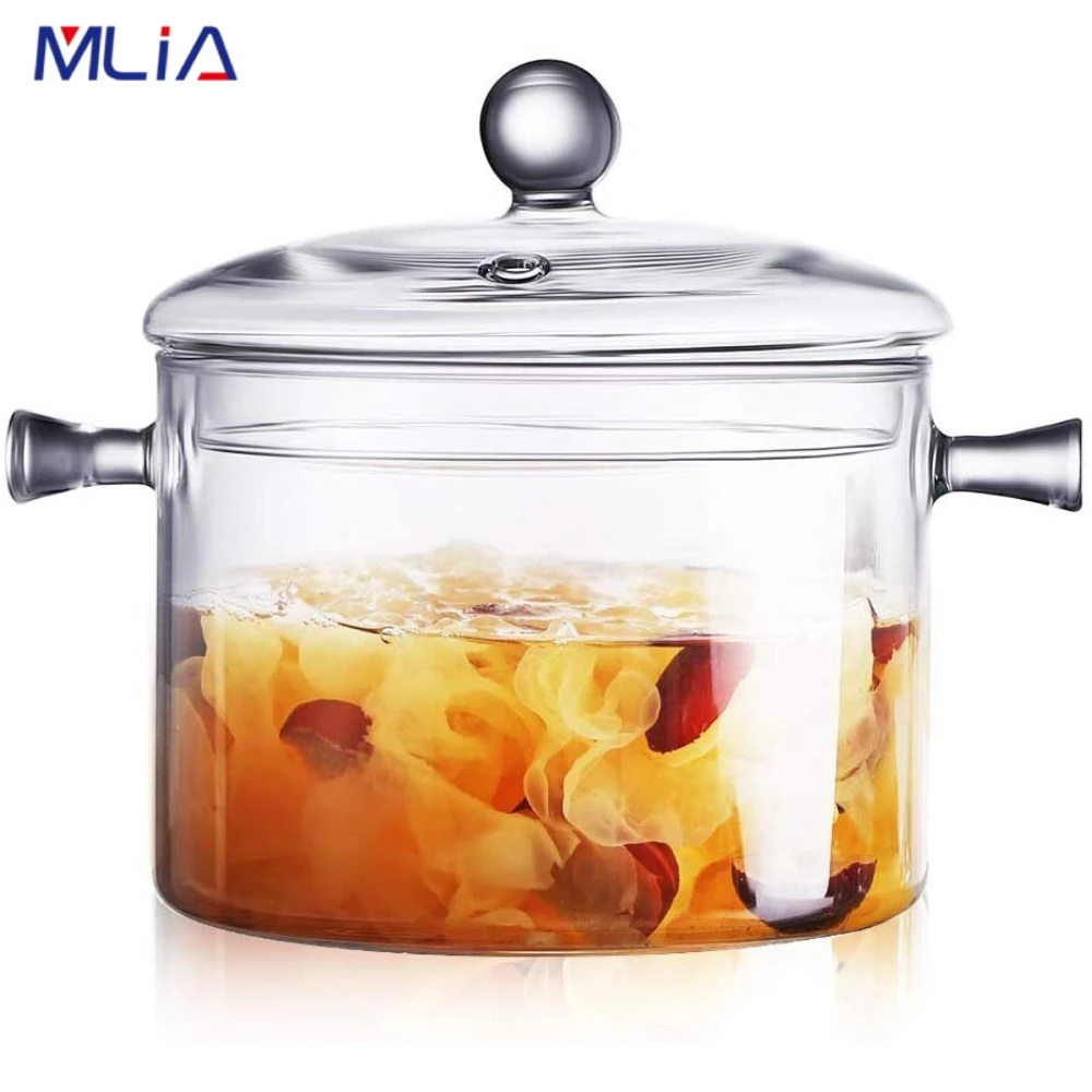 

Household Transparent Glass Soup Pot Kitchen Heat Resistant Porridge Pot Home Glass Bowl Glass Stovetop Pot and Pan with Lid