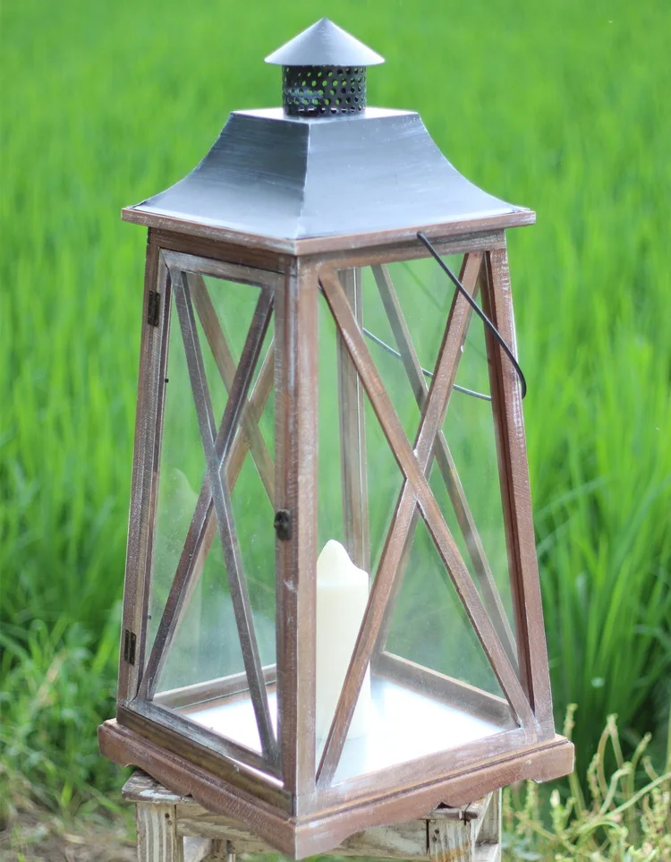 Деревянные стеклянные подсвечники садовая ветровая лампа украшение