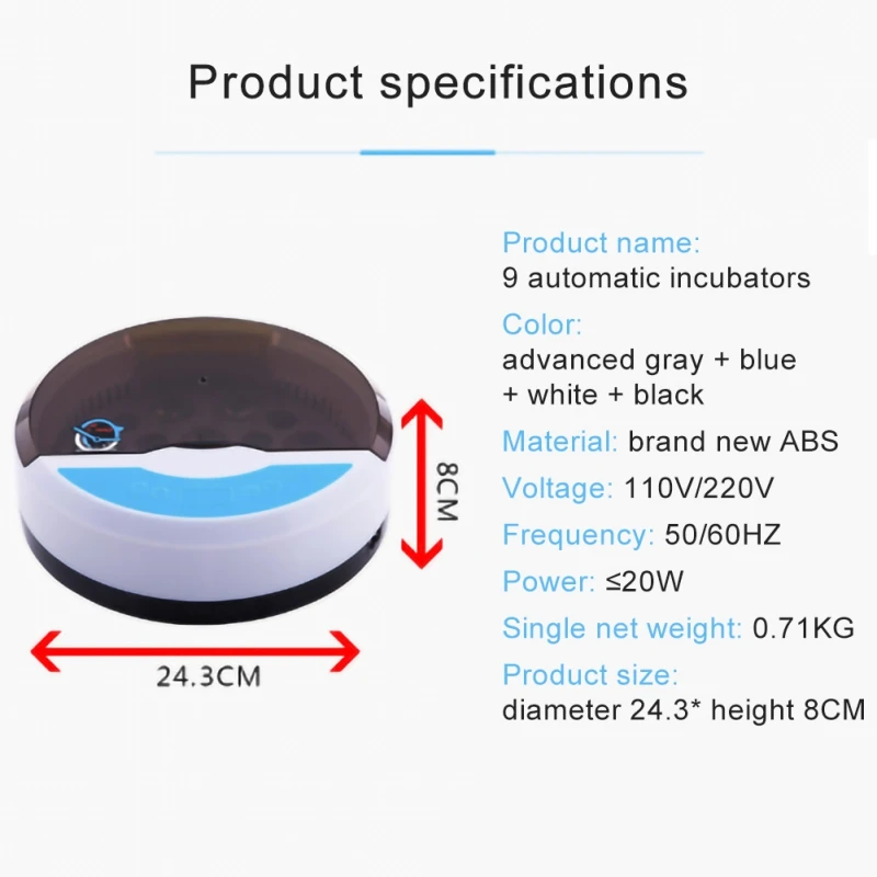 

2021 Mini 9 Egg Incubator Farm Hatching Digital Temperature Humidity Automatic Control Brooder Poultry Quail Chicken Duck Bird