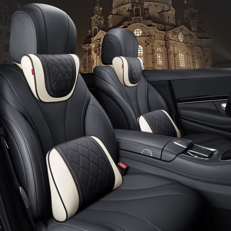

For Mercedes Benz Maybach S-Class headrest Luxury car Pillows Car Travel Neck Rest Pillows Seat Cushion Support Napa leather