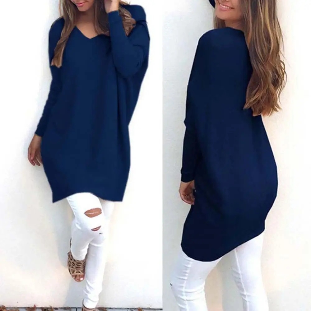 Fashion Sweater Women V Neck Long Sleeve Tunic Pullover Sweaters Casual Loose Knitted Solid Color Women's | Женская одежда