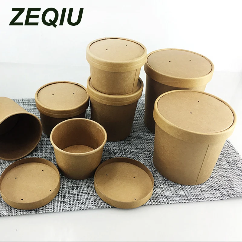 ZEQIU Одноразовые крафт-бумажные суповые Чашки Десерт Мороженое Торт Суп Контейнер подходит для ресторана potluck еда посылка