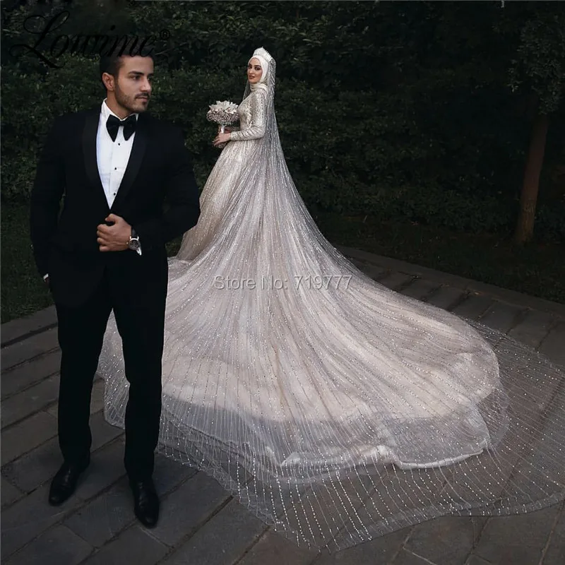 Роскошные блестящие свадебные платья 2019 в мусульманском стиле на заказ платье