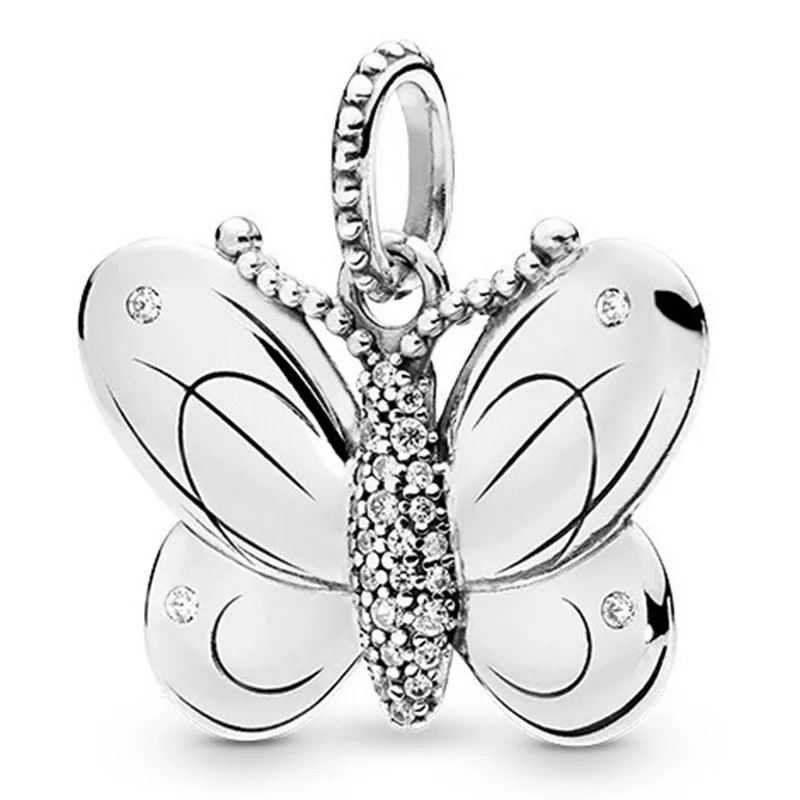 

100% 925 Sterling Silver Silver Butterfly Flying Simple Fashion Pendant Fit Pandora Women Bracelet & Necklace Diy Jewelry