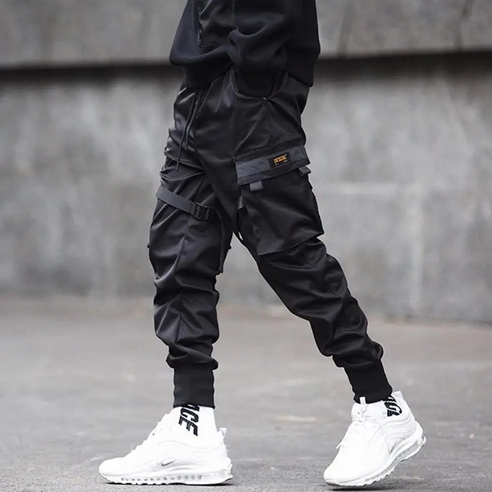 

Брюки-карго мужские с множеством карманов, дышащие хлопковые повседневные штаны, уличные свободные эластичные брюки с кулиской и поясом, 2021