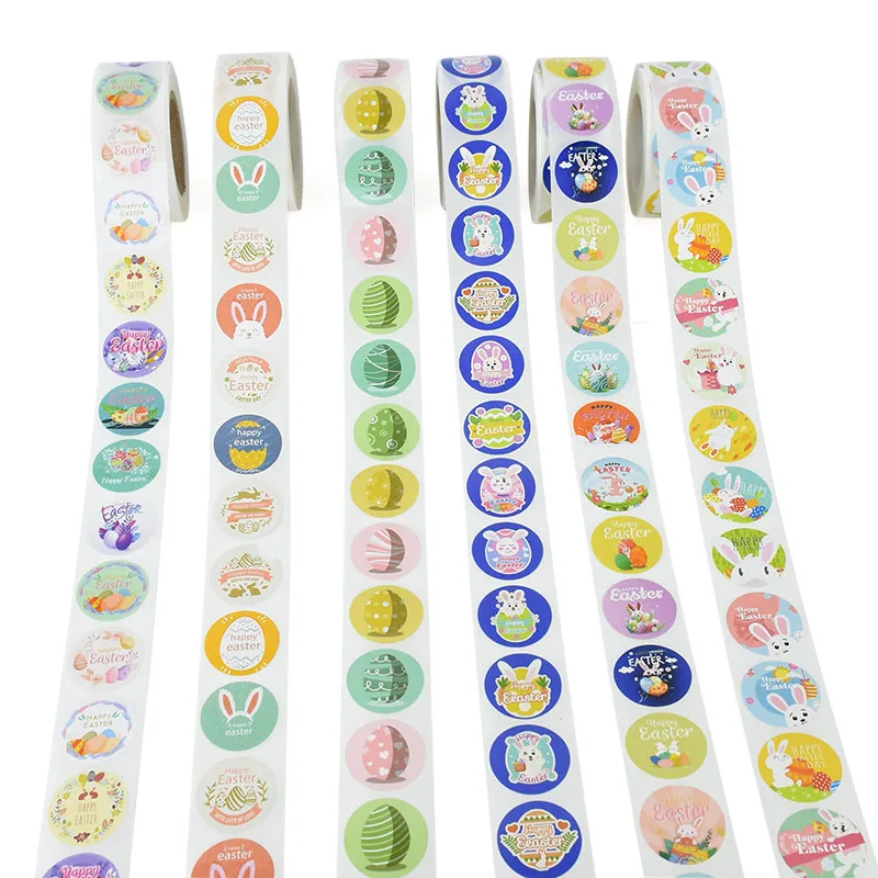 

500Pcs/Roll Easter Cartoon Animals Creative Stickers Bunny Egg Printing Label Candy Bag Gift Box Sealing Paper Party Supplies