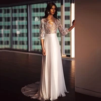 simple illusion wedding dress nude color lining lace applique white chiffon bridal gown for woman 2021 bohemian civil %d0%bf%d0%bb%d0%b0%d1%82%d1%8c%d0%b5