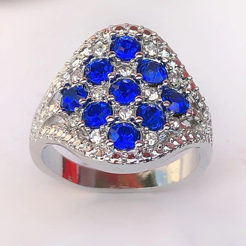 

Blue Large Stone Princess Cut Gold Crystal Rings for Women Girl Engagement Birthday Gift Jewelry Luxury Ring