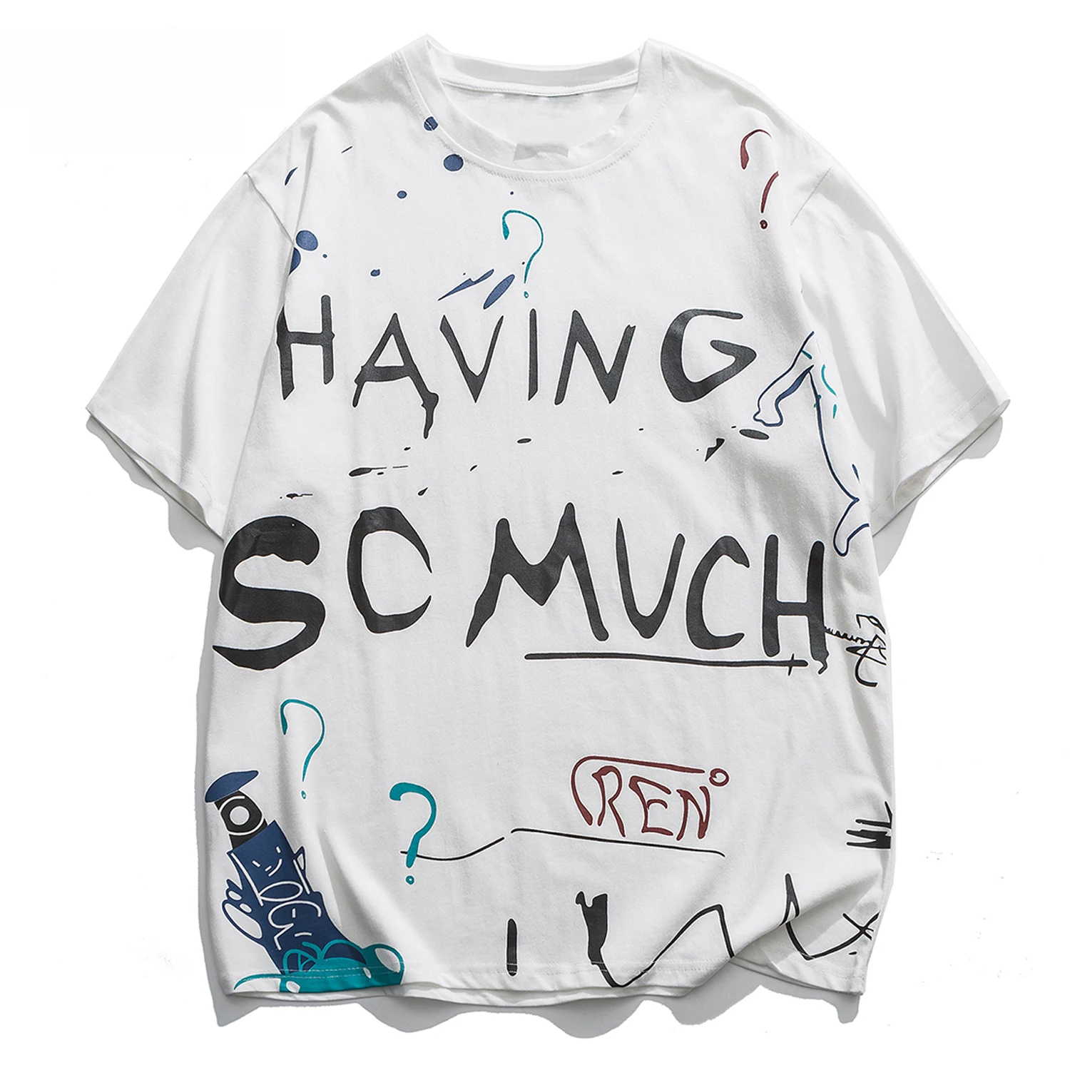 Мужская хлопковая футболка в стиле Харадзюку белая уличная с короткими рукавами