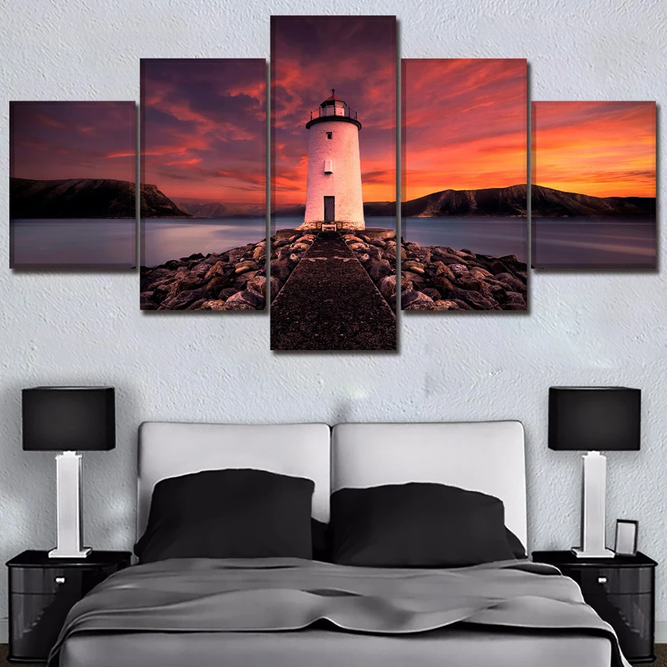 

Modular Pictures Frame Wall Art HD Guard Prints 5 Pieces Towers Canvas Waves Painting Sea Bedroom Home Decoration Artwork Poster