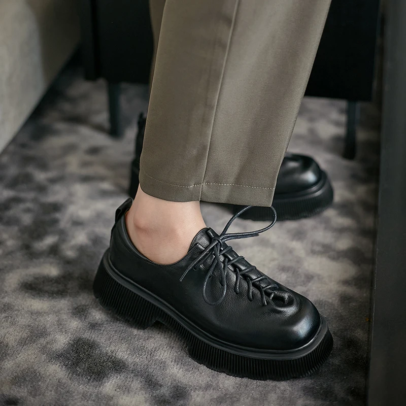 

INS HOT women pumps natural leather 22-24.5cm length spring loafers Cowhide upper + pigskin lining shoes women platform heels