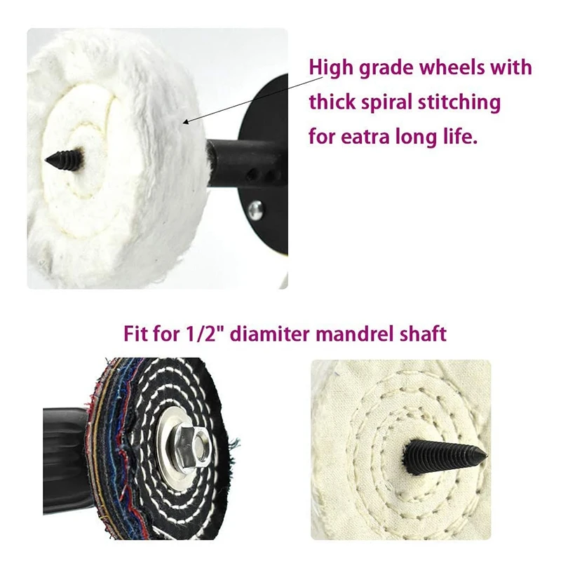 

5 Pack 4 Inch Buffing Polishing Wheels Soft with 2 Sets 1/4 Inch Shank for Drill Bench Grinder Buffer Tool Medium Soft