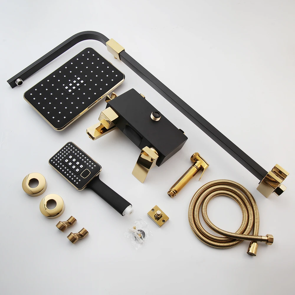 Смеситель для душа OUBONI черный светодиодный цифровой настенный термостатический