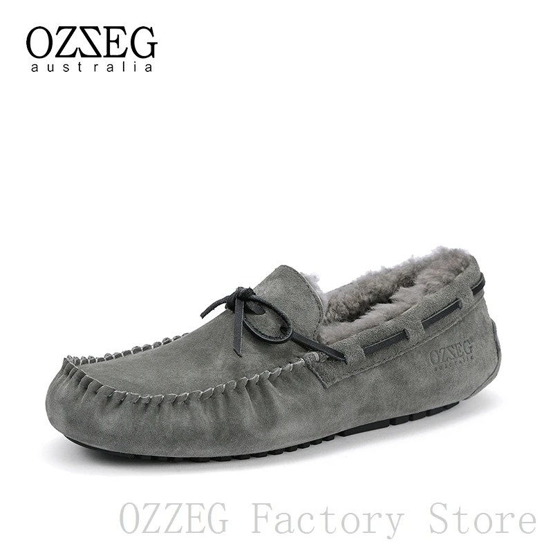 OZZEG/Роскошная брендовая дизайнерская обувь; женская зимняя обувь из натуральной кожи на плоской подошве; мужской зимний жакет на овечьем меху; лоферы с меховой подкладкой; обувь унисекс - Цвет: Men Grey