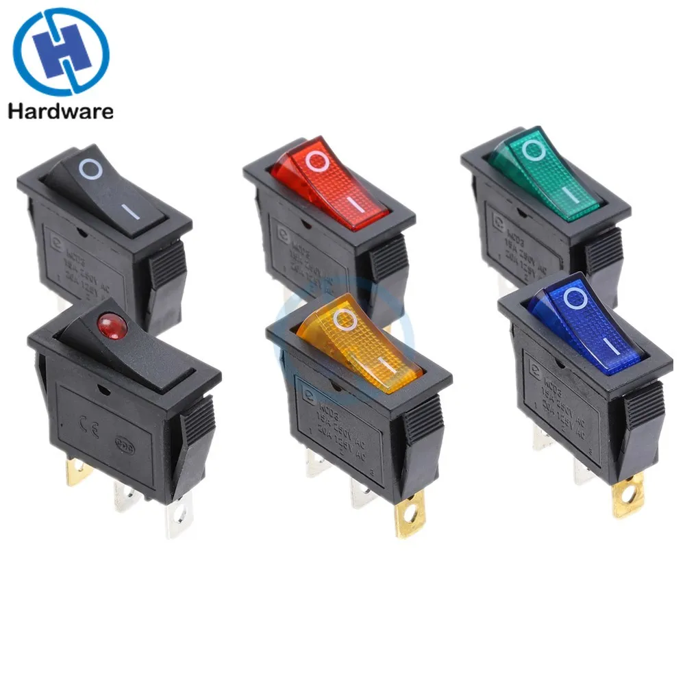 KCD3 220V ON/OFF кулисный переключатель SPST однополюсный 2 Позиции 20A 125VAC светодиодный