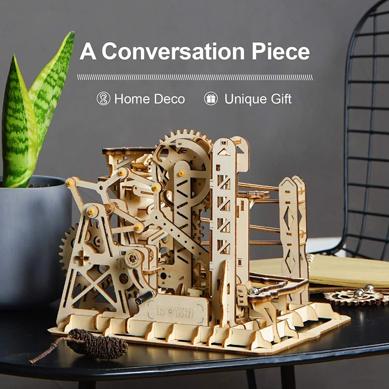 Robotime ROKR DIY Marble Run игра 3D деревянная головоломка Шестерня привод Лифт модель