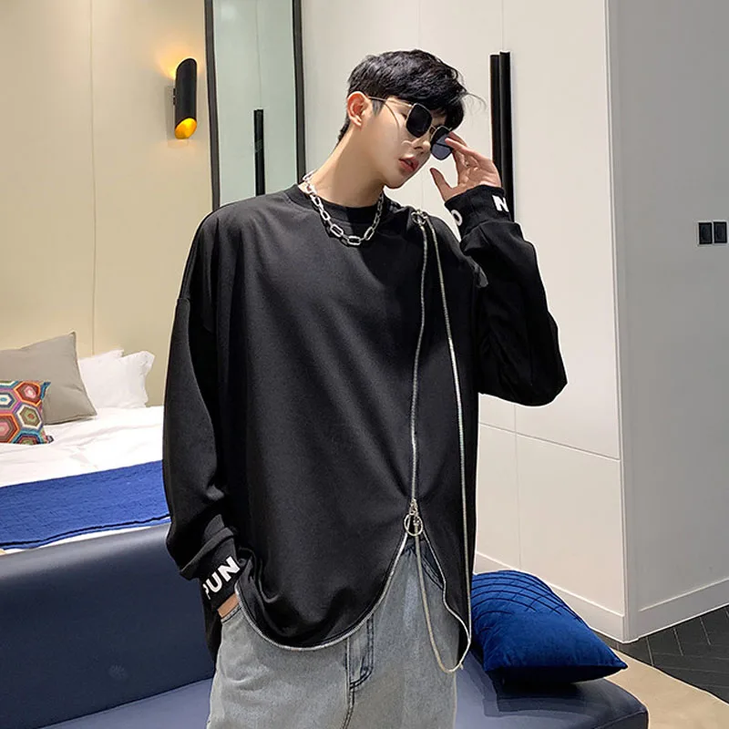 Мужская молния металлическая цепь дизайн свободный черный пуловер Повседневная