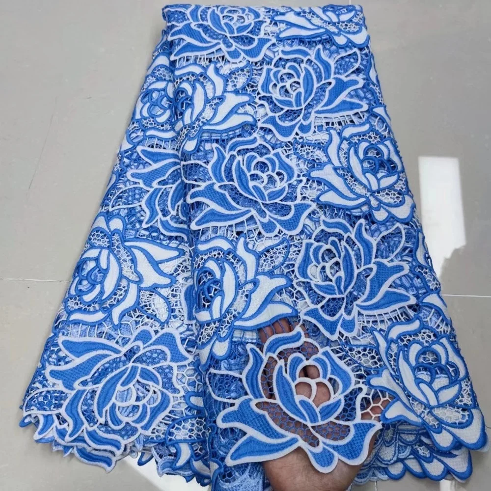 Небесно-голубой Африканский шнур гипюр Водорастворимая кружевная ткань 2020