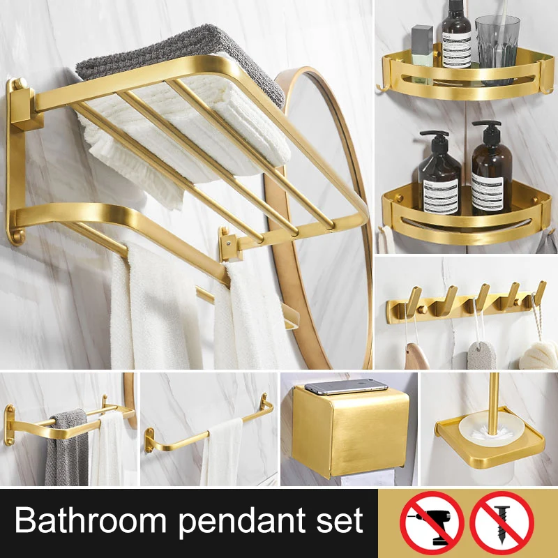 

ELLEN Gold Bathroom Accessoreis Bath Towel Shelf Toilet Brush Holder Paper Holder Robe Hooks Towel Holder ELF4001