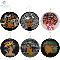 somesoor black leo queen afro curvy wooden drop earrings sweet girl powerful melanin sayings printed loops dangle for women gift