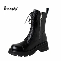 brangdy martins boots for fashion ankle boots women cow leathe lace up zip platform genuine leather ladies winter boots