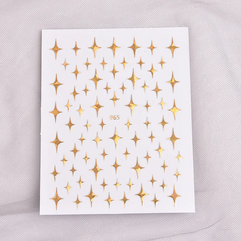 3D лазерные наклейки для ногтей со звездами блестящие золотые белые серебряные