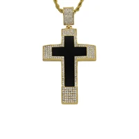2020 high quality big cross pendant necklace for men gold color stainless steel iced out chains hip hop jewelry dropshipping