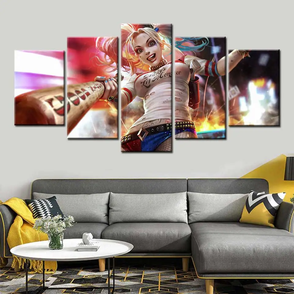 Харли Квин комиксы плакат 5 шт. стены Искусство Холст Живопись Домашний декор для