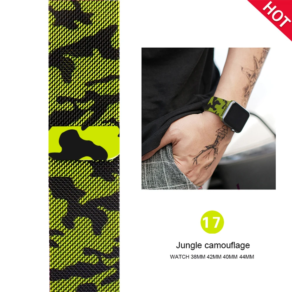 Jungle Ремешок для часов, Миланская петля, ремешок для наручных часов apple watch, ремешок 42 мм/38/44/40 мм нержавеющая сталь металлический браслет ремешок для наручных часов iwatch, версия 4/3/2/1 - Цвет ремешка: Jungle