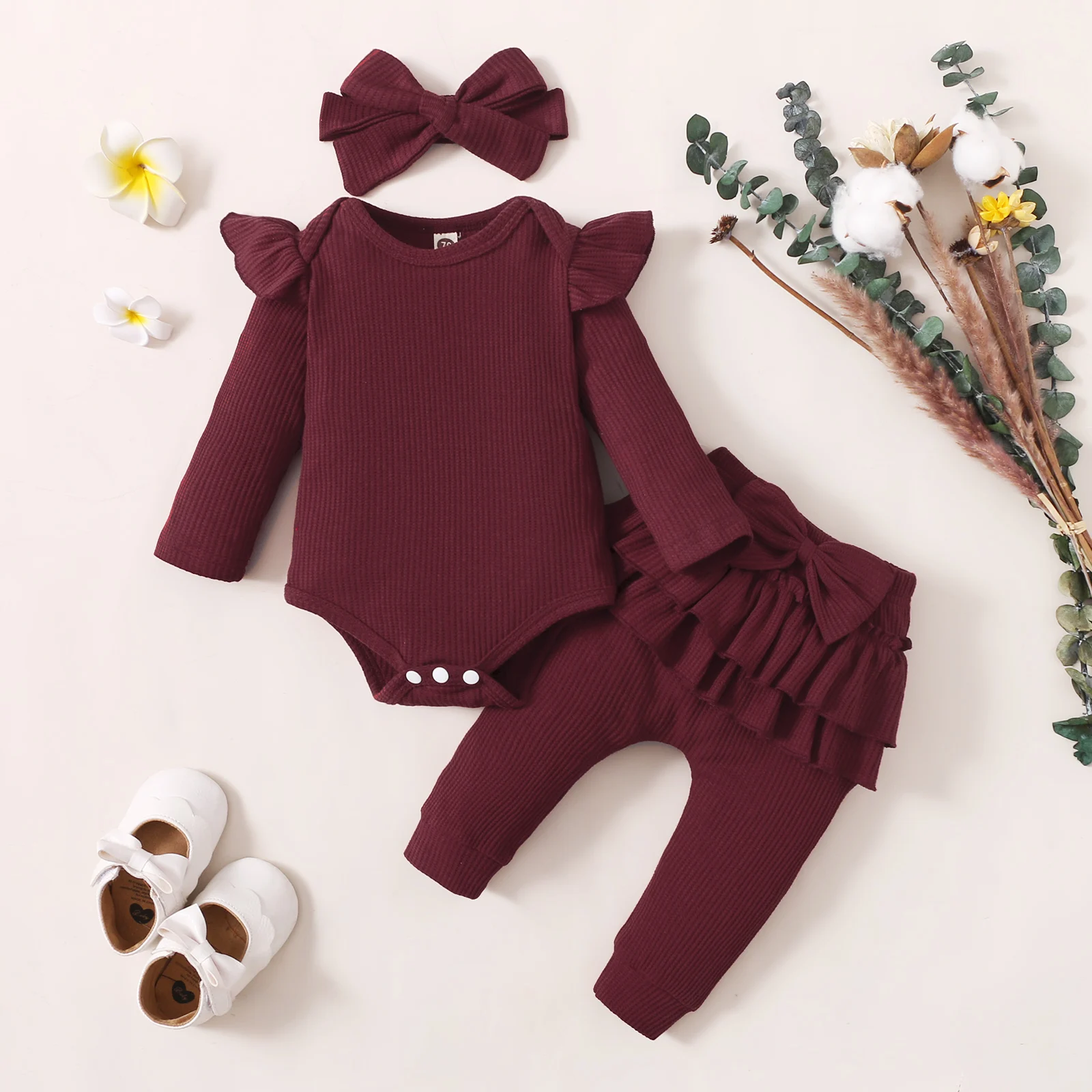 

3Pcs Newborn Clothes Baby Girl Clothes Sets Infant Outfit Floral Ruffles Romper Top Pants Fall Spring New Born Toddler Clothing